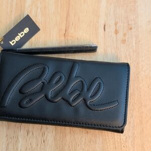 bebe Black Quilted Logo Wallet